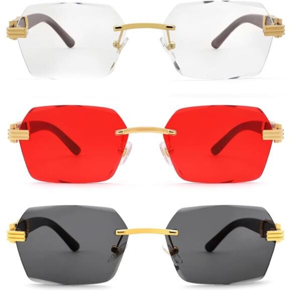 Rimless Rectangle Sunglasses A10 Pack Clear + Red + Grey - Picture 1 of 5